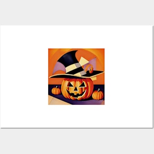 Halloween Pumpkin with Hat Posters and Art